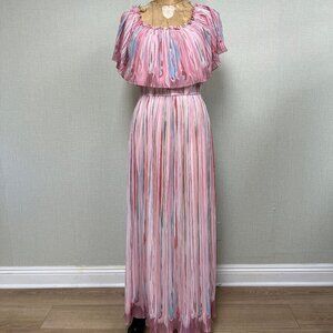 EUC Vintage 70s Sheer Pink ILGWU Boho Maxi Dress 8